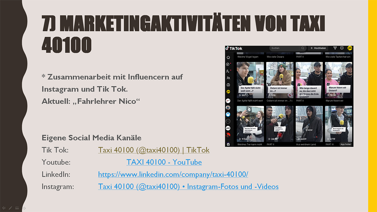 Marketingaktivitäten von Taxi 40100