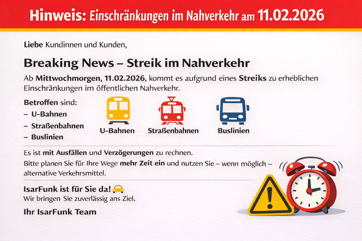 Breaking News – Streik im Nahverkehr am 11.02.2026
